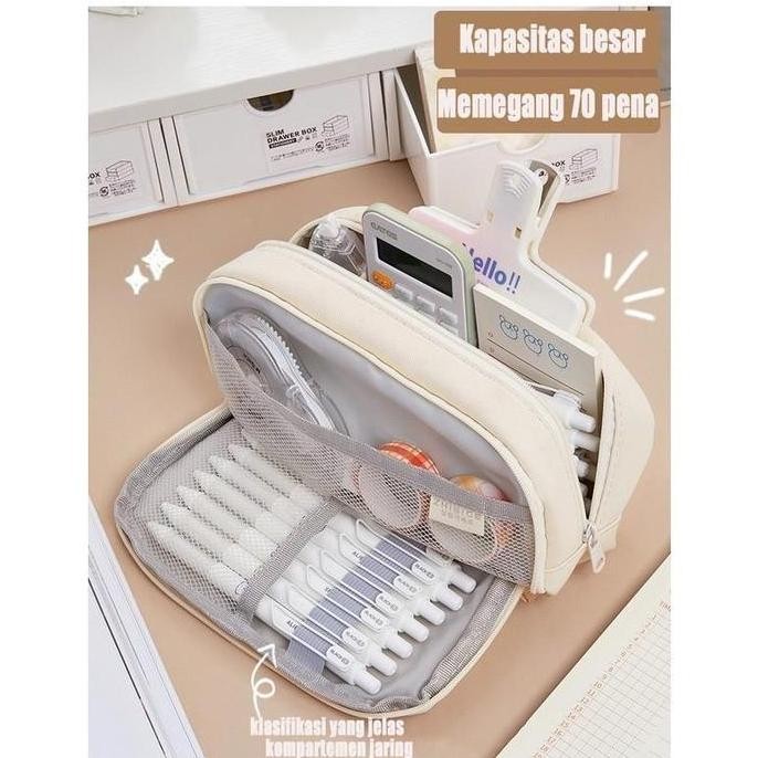 

Kotak Pensil Kanvas Berkapasitas Besar Sederhana Tas Pena Multi-Layer School Suppies Tas Organizer Alat Tulis Penghapus Stationery New Stok