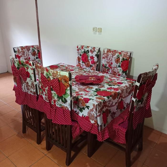 DK (COD) Paket Kitchen Satu 1 Set 14 Pcs Sarung Cover Kursi Kerusi Taplak Meja Makan Prasmanan Kotak