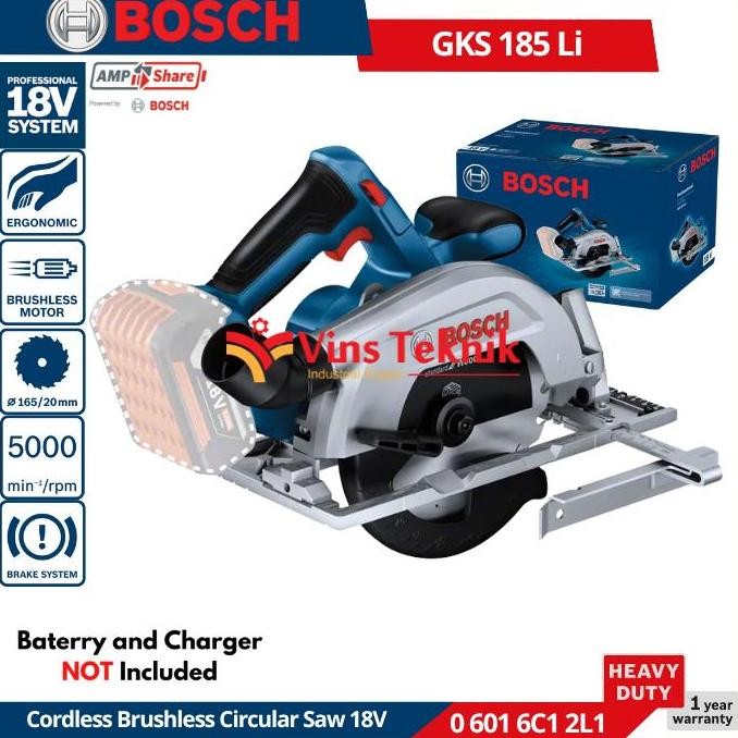 Mesin Gergaji Cordless Circular Saw 165Mm Gks 185 Li Bosch Gks185Li