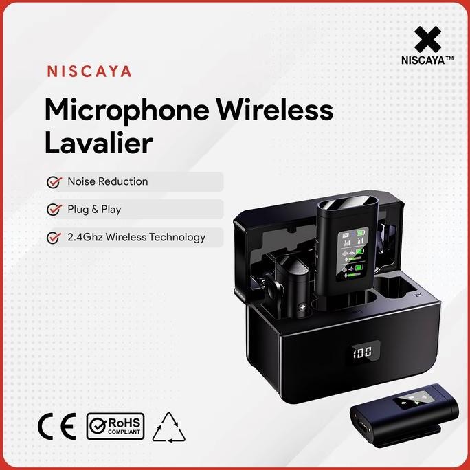 Mic Lavalier Wireless NISCAYA - Clip On Noise Reduction Kamera + Casing Charger