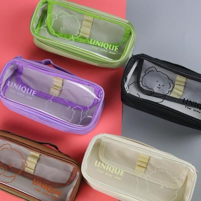 

Kotak Pensil Jumbo Kain Unique / Pencil Case Bear Transparan Flip Sk0101 New Stok