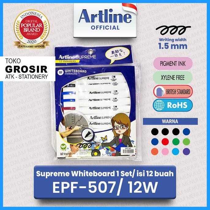 

Artline Spidol Supreme Whiteboard Marker Set 12 Buah Epf-507/12W Stationery New Stok