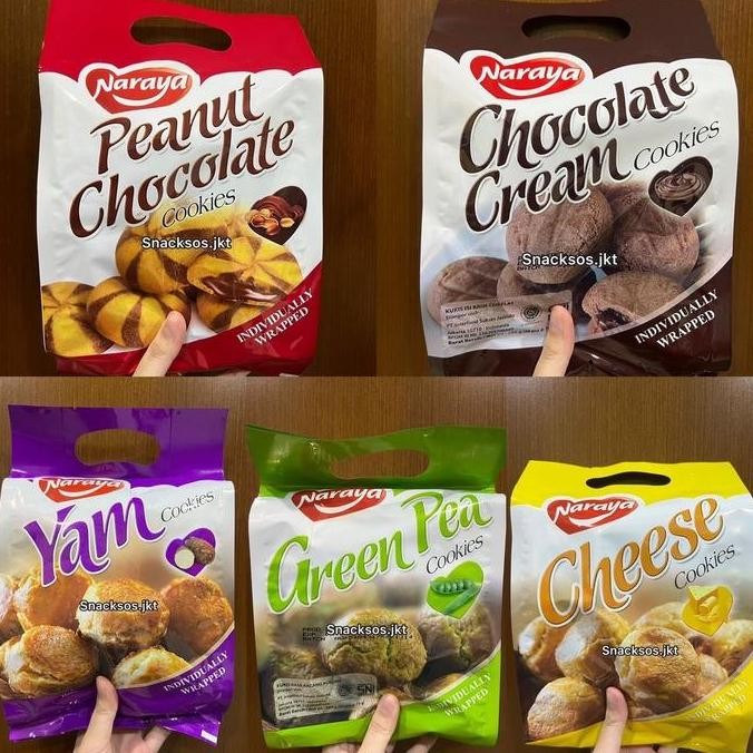 

NARAYA COOKIES PEANUT CHOCOLATE / YAM / GREEN PEA / CHOCOLATE CREAM / CHEESE COOKIE 280g
