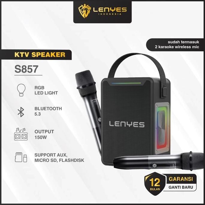 LENYES S857 Speaker Karaoke Wireless Mic 150W RGB Bluetooth 5.3 TWS KTV