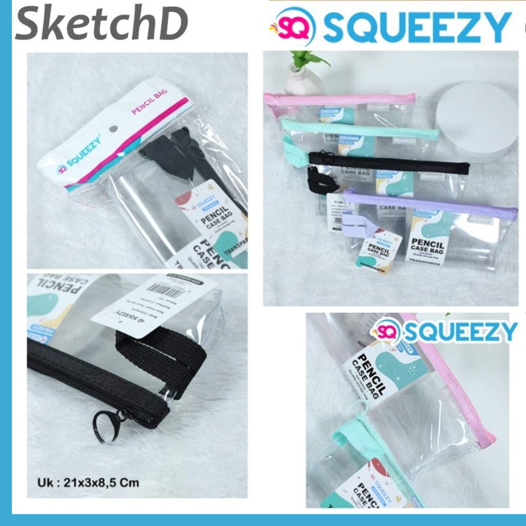 

Kotak Tempat Pensil plastik segitiga bening Squeezy 3701 pencil case zipper plastic