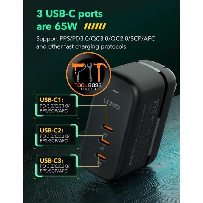 PROMO LDNIO TRAVEL CHARGER 65W GAN 3 USB FAST CHARGING