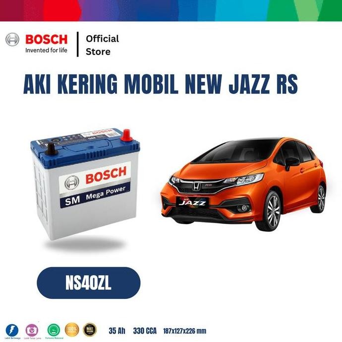 [STAYRE] BOSCH AKI MOBIL HONDA JAZZ, NEW JAZZ RS MF BLUE NS40ZL