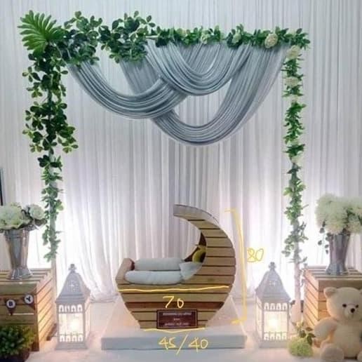 [R2G] TEMPAT TIDUR BAYI JATI BELANDA BULAN SABIT DEKORASI AQIQAH