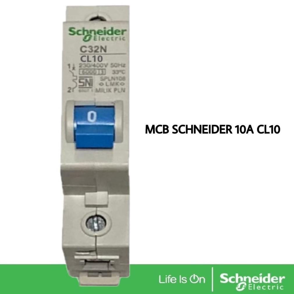 MCB SCHNEIDER 10 AMPERE 10A CL10 C32N  BIRU SPLN PLN BENSER 2300W 2300WATT PEMUTUS ARUS KWH LISTRIK 