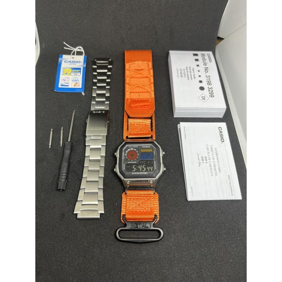 Modified Jam Tangan Pria Casio Ae-1200, Colorful Polarised Lcd, Hydromod Case And Elastic Nato Strap