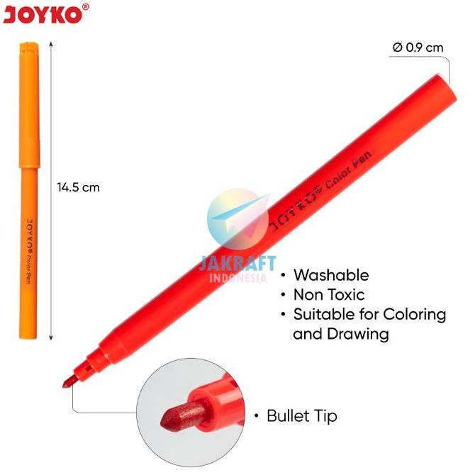 

(12 Pcs) Spidol Bisa Dicuci Dihapus Set 12 Warna JOYKO CLP-60-12 Washable Color Pen Marker Serbaguna