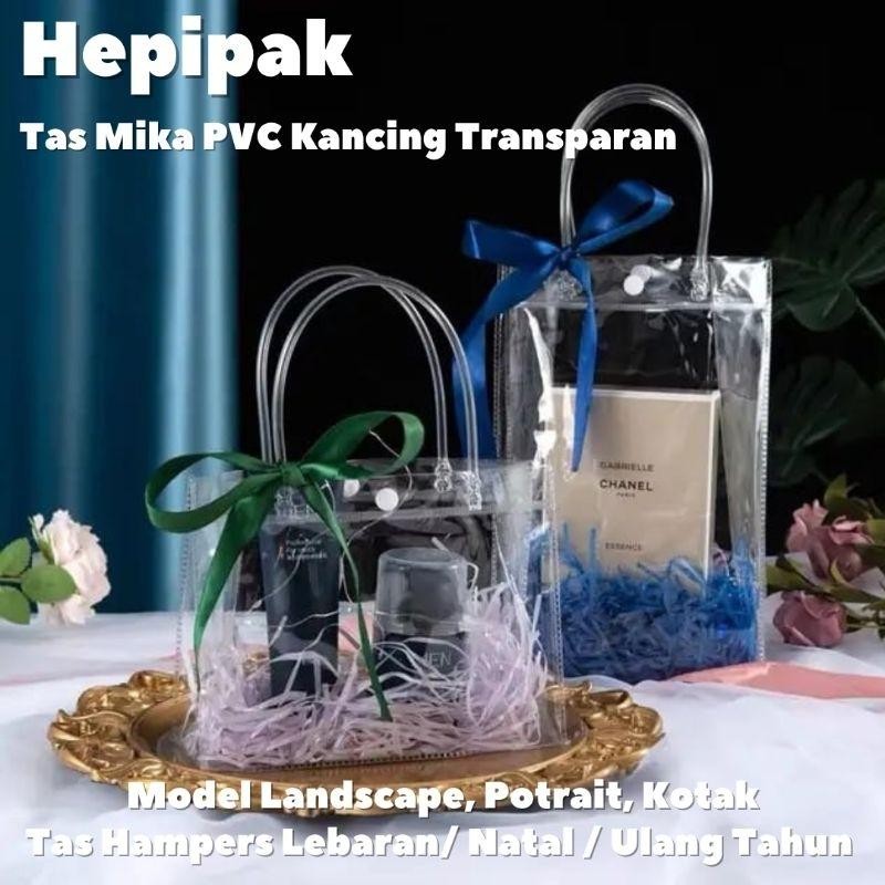 

(Harga 10 Pcs) Tas Mika Kancing Bening Transparan / Souvenir Bag Ulang Tahun Lebaran Imlek Natal Premium