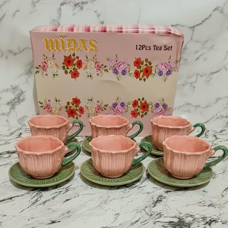 Berkualitas Cangkir Tatak Set Bunga Tulip Midas isi 6 pcs per Set/ Cangkir Set Flower Midas Pink/Can