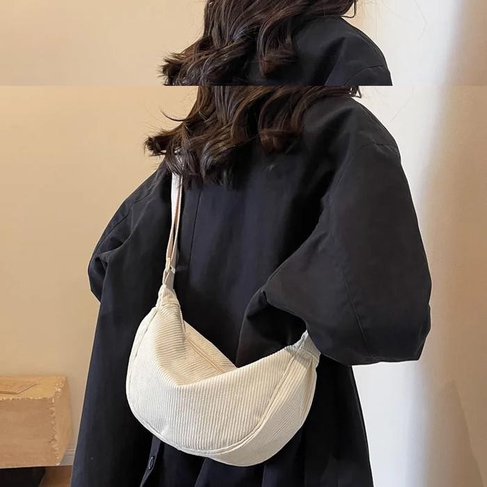 Tas Bahu Mini Handbag Half Moon Bag Corduroy Waist Bag Sling Bag Tas Selempang Wanita Cewek Tas Leba