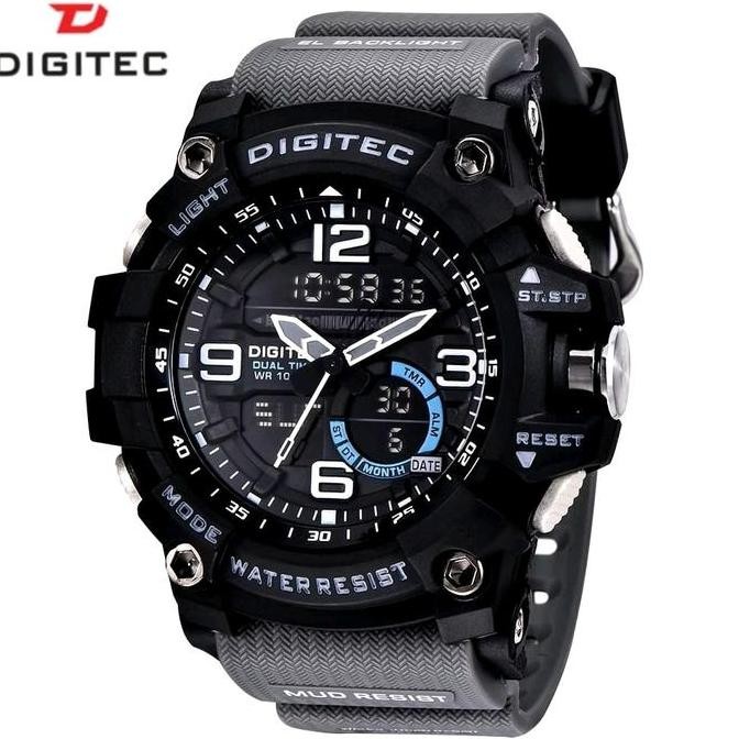 DIGITEC DA - 2102T JAM TANGAN DOBLE TIME TAHAN AIR UNTUK PRIA STOPWATCH JARUM RUBBER ORIGINAL DAN TE