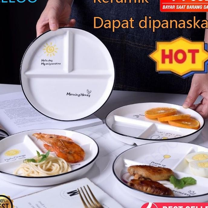 Piring Sekat Ta Keramik Estetik Ala Korea Keramik Estetik Piring Makan Terkotak Piring Sarapan Rumah