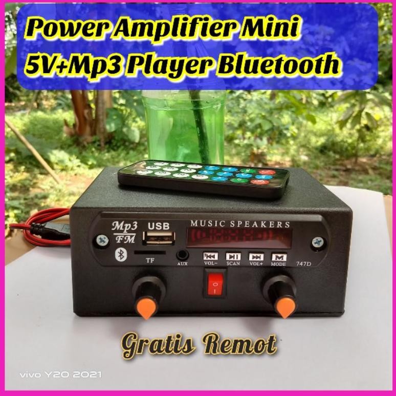 Power Amplifier Mini 5Volt Plus Mp3 Player Bluetooth Daya Cas HP Atau Powerbank DiM