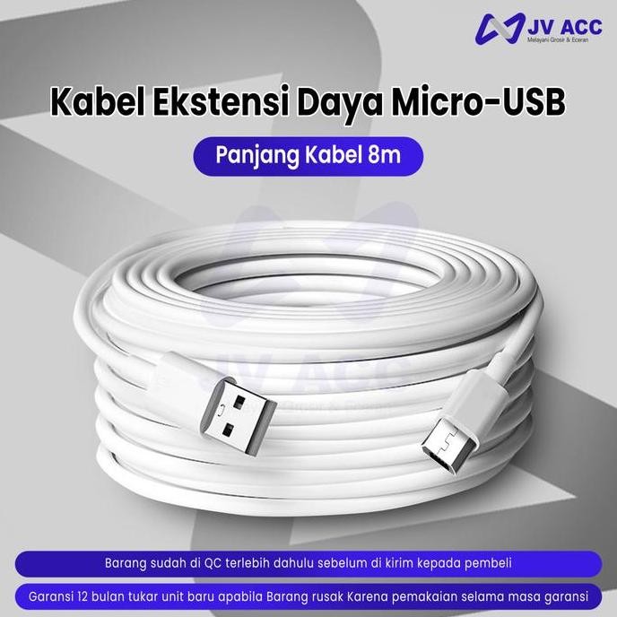 ASLI KABEL CHARGER KAMERA CCTV MICRO USB PANJANG 8 METER - KABEL POWER KAMERA CCTV