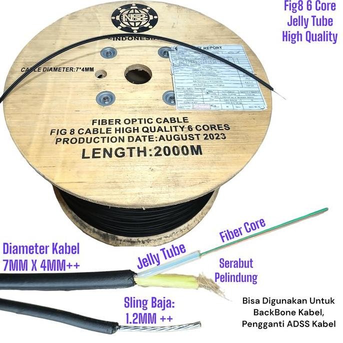 ASLI KABEL FIG8 6 CORE NS2 DROPCORE FIBER OPTIC HIGH QUALITY 2KM OUTDOOR