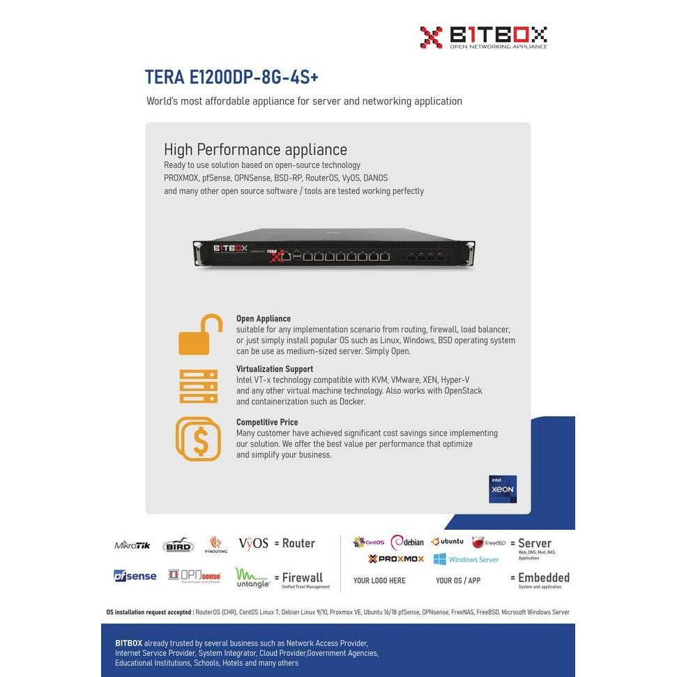 Bitbox Tera Dual E1200Dp-8G-4S+ Server - Firewall - Router New Stok