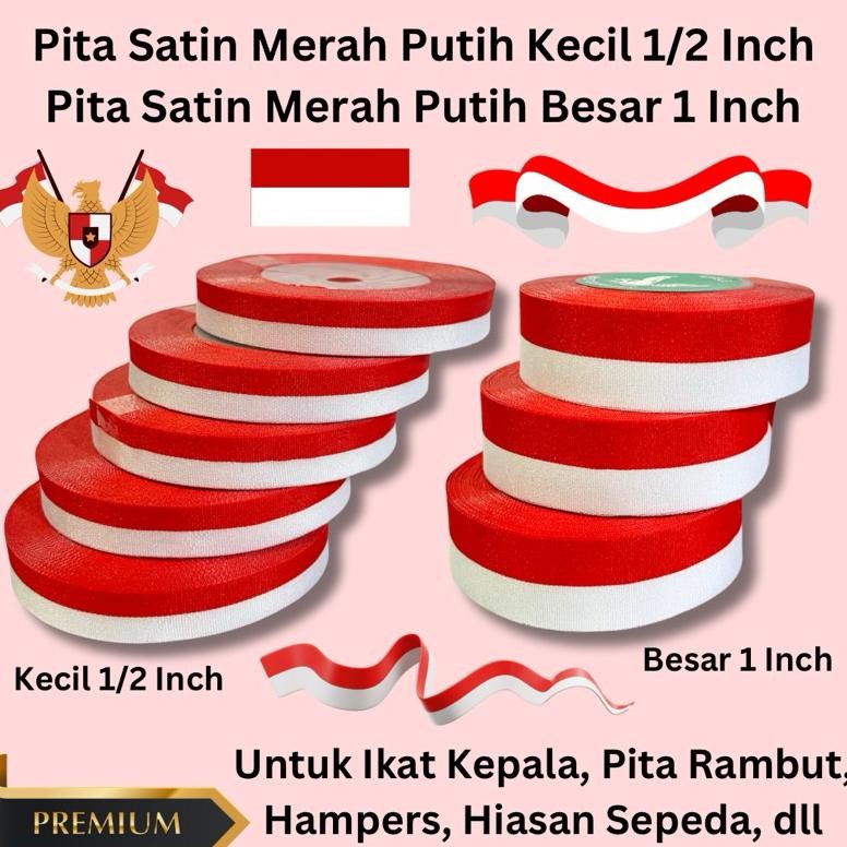 

Et-12 Pita Satin Merah Putih Kecil Besar 1/2 Inch 1 Inch Pita Merah Putih Ikat Kepala Kemerdekaan 17 Agustus