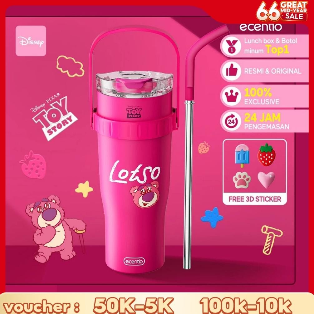Ecentio Tumbler Minum Stainless 1.2L Disney Lotso Portable Thermos Tahan Dingin 24 Jam Botol Dengan 
