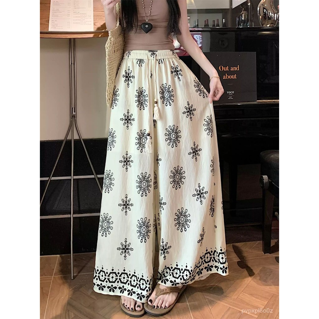 Gaya Etnik Retro Floral Celana Lebar Plus Size Rok untuk Wanita