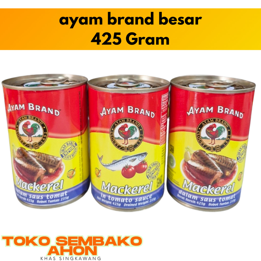 

Ayam brand mackerel / sarden ayam brand / ayam brand 425 / Ayam Brand Ikan Makarel 425gr / Sarden Kaleng Ayam Brand Besar / Ikan Kaleng Ayam Brand 425 g