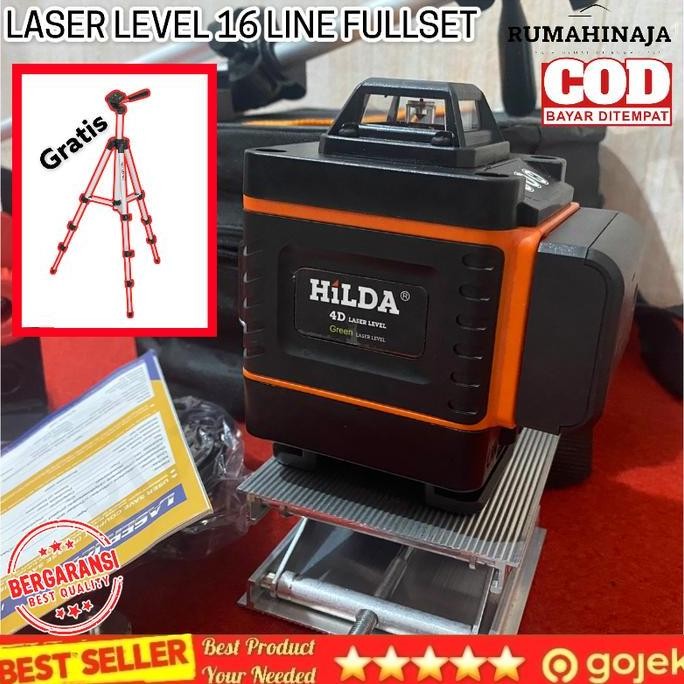 Paket Set Cross Line 4D 16 Laser Line Self Leveling Garis Remot Tripod