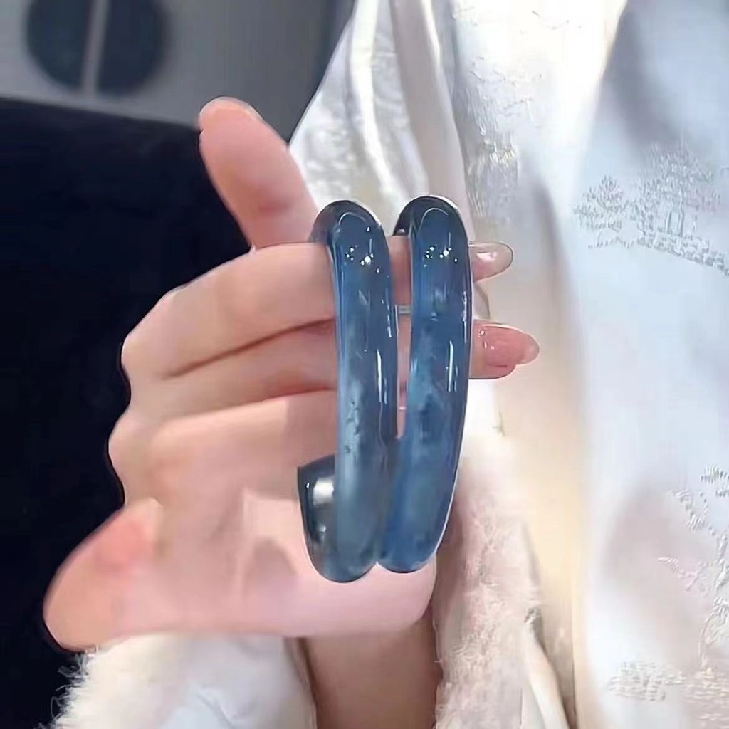 Gelang Kaca Biru Iblis Aquamarine#Gelang Giok Imitasi Biru Laut Dalam