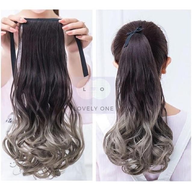 Ombre Ponytail Hairclip Highlight Rambut Lurus & Gelombang Panjang 50Cm