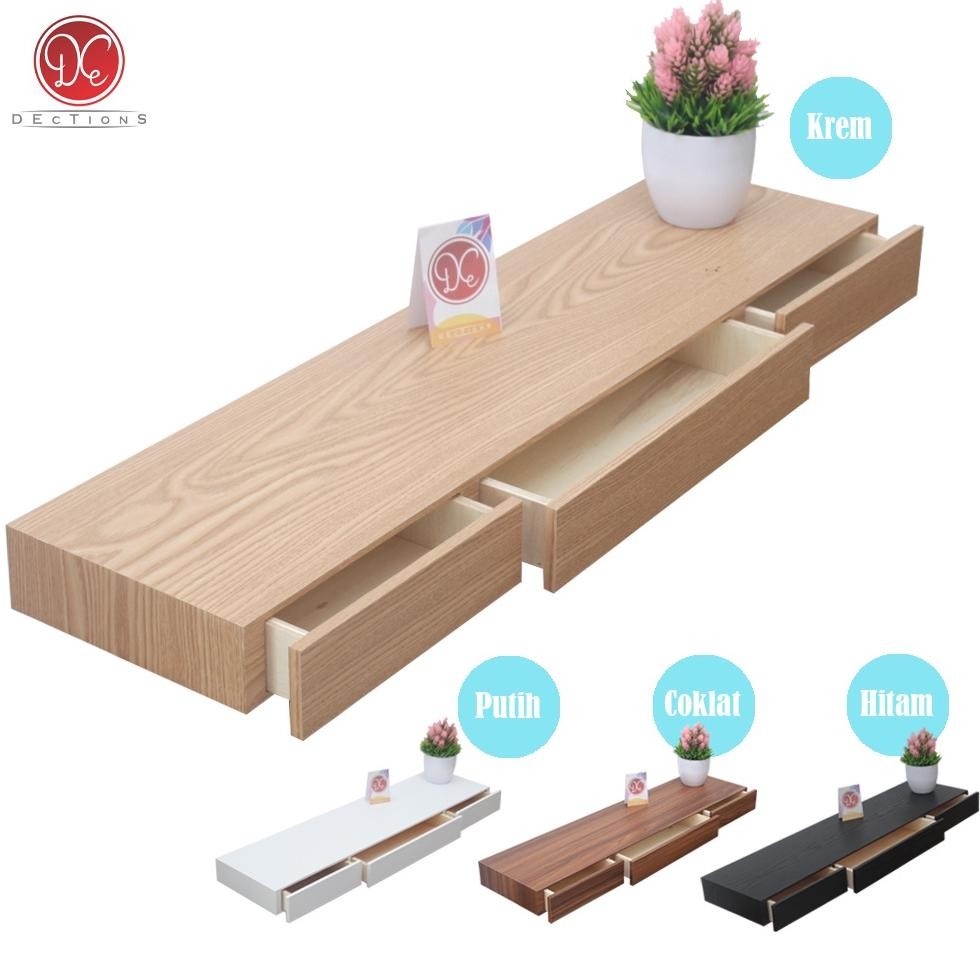 Dections Rak Dinding Ambalan Laci 80x20cm Meja Rias Kamar 3 Pintu Tempel Dinding Gantung Minimalis