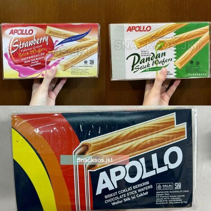 

APOLLO CHOCOLATE BISKUIT PANDAN STICK WAFERS / STRAWBERRY / CHOCOLATE