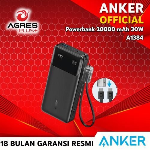 Anker Powerbank 20000 Mah 30W Portable Charger With Usb C Cable Lanyard - A1384 Original Dan Terperc