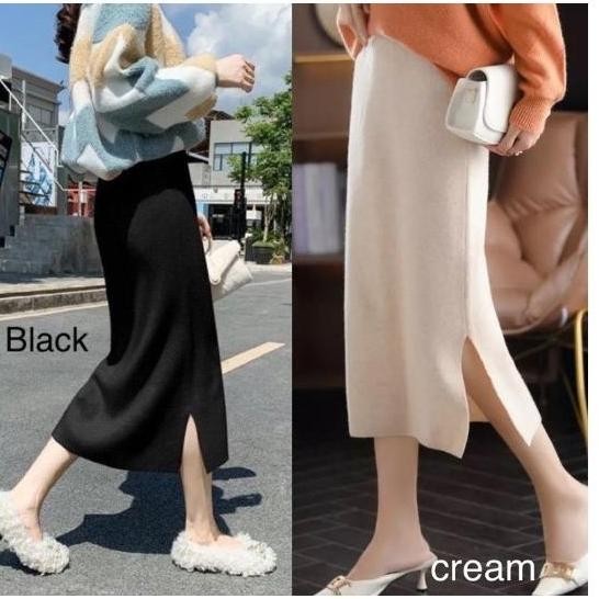 Knit Midi Skirt - Slit Skirt Rajut - Slit Midi Knit Skirt - Rok Winter