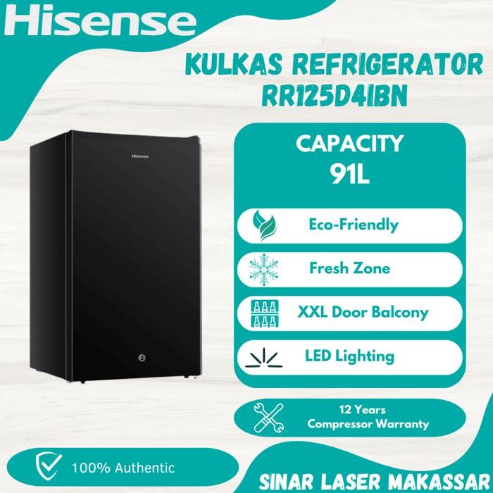 KULKAS HISENSE 1 PINTU REFRIGERATOR 91 L RR125D4IBN GARANSI RESMI
