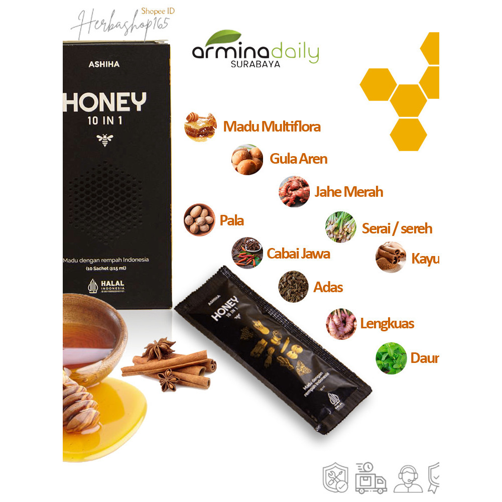 

Ashiha Honey 10 in 1 Madu rempah Asli Armina Daily 1 Box Isi 10 Sachet Imun Booster