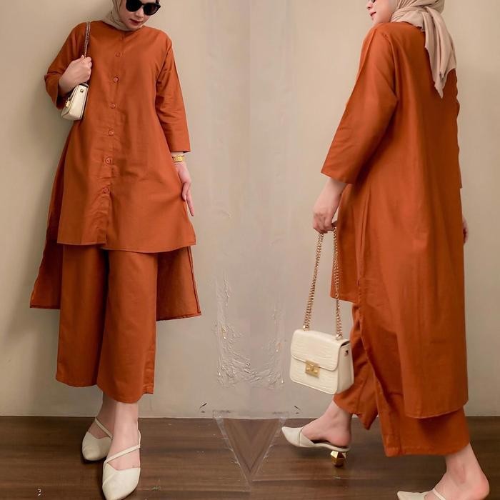 DWF Setelan tunik dan celana panjang polos set zuhaira setelan baju wanita