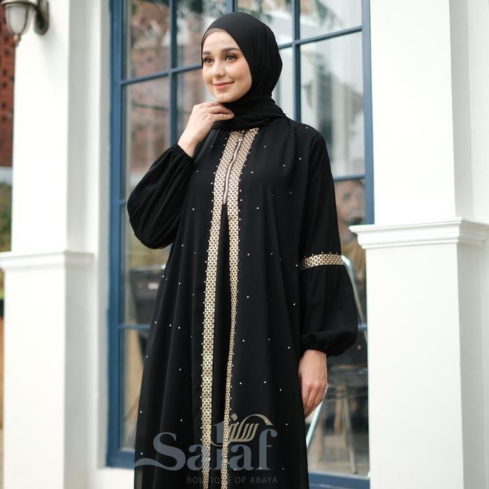 DWF Gamis Hitam Turkey Abaya Arab Resleting Depan Maxi Dress Muslim Wanita Turki