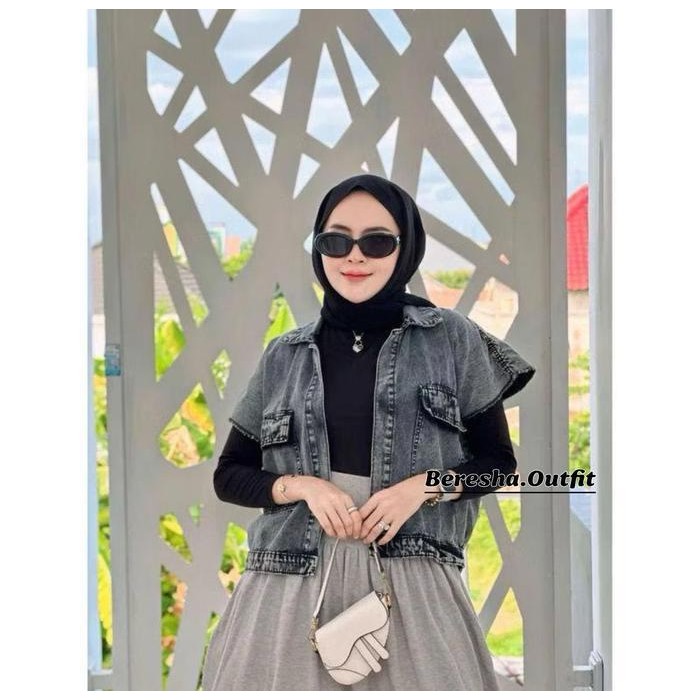 DWF Atasan Jeans Wanita Outer Vest Denim Ld 120 Jumbo Bahan Jins Premium Model Korean Style Jumbo Ro