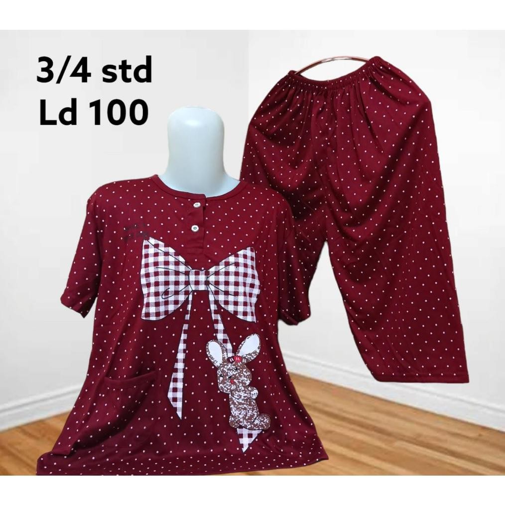 Baju Tidur Wanita Dewasa Setelan Celana 3/4 Babydoll Kaos Onesize Ld 100/ Baju Tidur Kekinian/Baju T