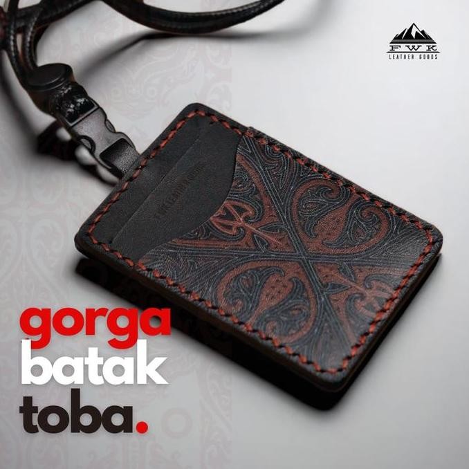 

TERBARU - Lanyard Batik Motif Gorga Batak Toba - Id Card Holder Kulit Motif Batik - Name Tag Pria Wanita