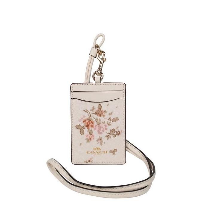 

TERMURAH - Coach ID card Lanyard holder Flower Rose print Original - White pb