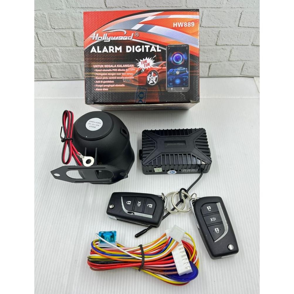 Alarm Mobil Universal Hollywood HW-889 Bunyi Tuk Tuk Connect Android Alarm Digital RB01