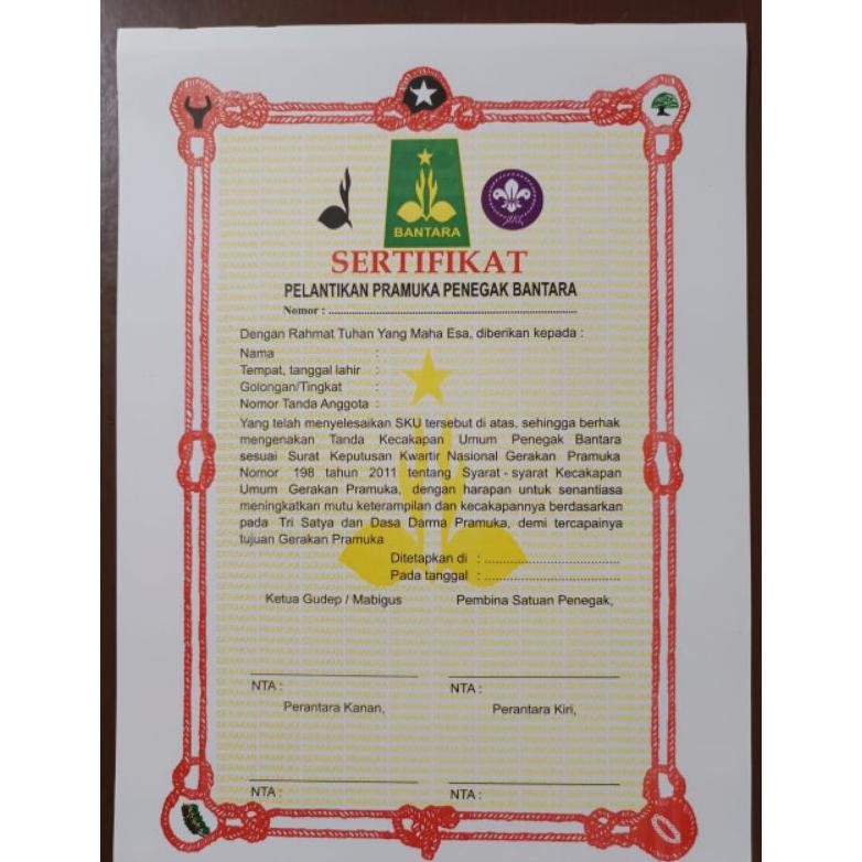 

Sertifikat pramuka / pelantikan pramuka pelantikan BANTARA DiM