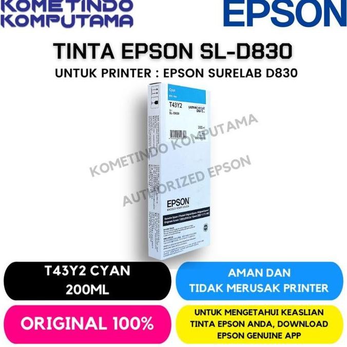 D830 Cyan Tinta Catridge T43Y Epson Sl-D830 200Ml 100% Original New Stok