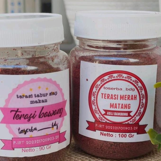 

Paket Terasi Merah Bubuk Dan Terasi Bawang Tabur Siap Pakai Kemasan Botol Instan