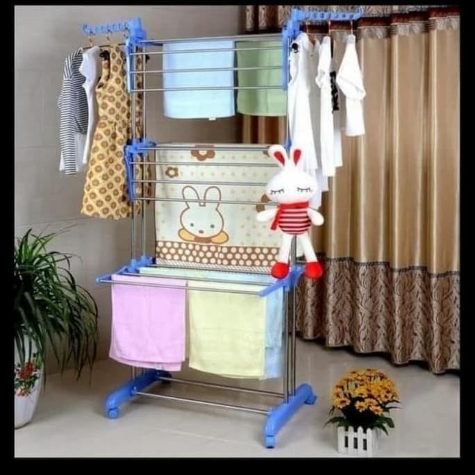 BEBAS ONGKIR - WW STAND HANGER JEMURAN BAJU HANDUK 3 TINGKAT STANLIESS STEEL
