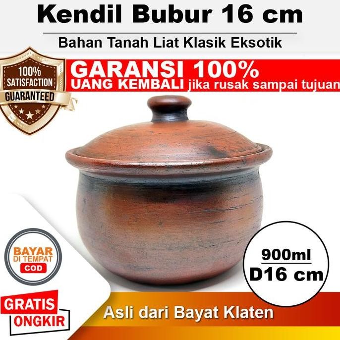 

Kendil Bubur Tanah Liat Gerabah Diameter 16 cm - 900ml Tempat Wadah Bubur Kendil Ari Ari Bayi Pendil Panci Mini Kecil Tempat Kuah Sambal Saos