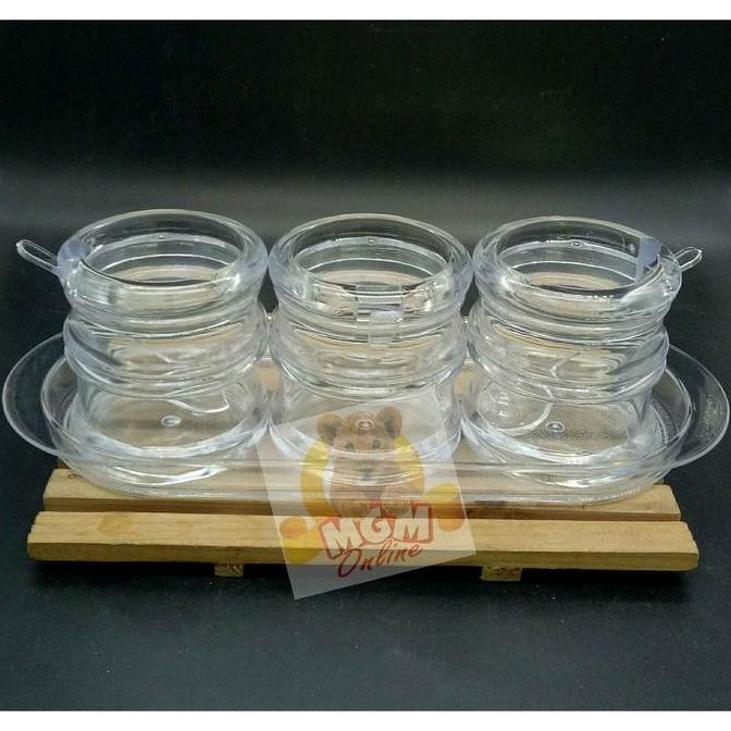 

Acrylic Sauce Pot w Spoon set3 + tray Tempat Sambal dengan sendok 2531
